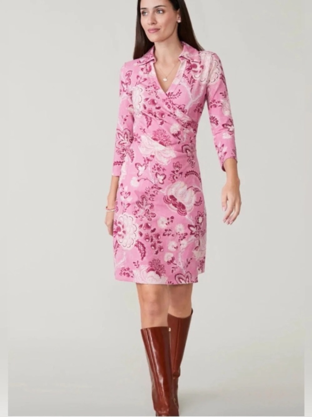 NEW SPARTINA 449 cristina harbor river fall foliage wrap dress in pink LARGE
